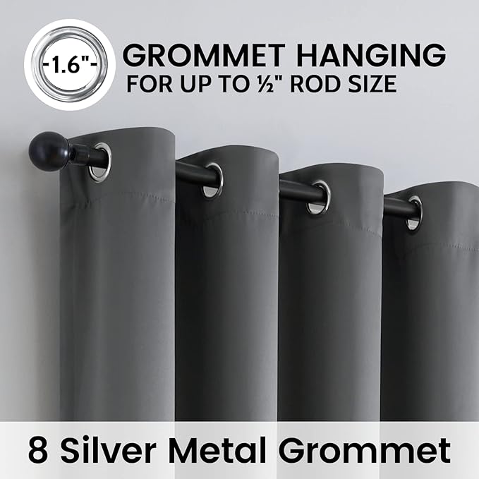 SimpleHome 100% Blackout Curtains for Bedroom,Thermal Insulated Grommet Window Drapes Room Darkening Grey Curtains for Living Room with Black Back,52 x 96 Inch,2 Panels
