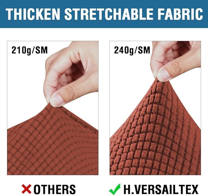 H.VERSAILTEX 4 Piece Stretch Sofa Covers for 3 Cushion Couch Covers for Living Room Furniture Slipcovers (Base Cover Plus 3 Seat Cushion Covers) Thicker Jacquard Fabric (Large Sofa, Rust)