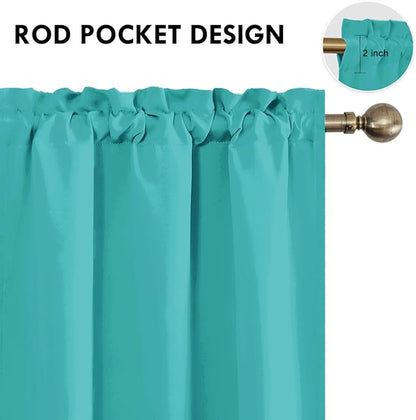 DWCN Blackout Curtains for Living Room Thermal Insulated, Energy Saving & Noise Reducing Bedroom Curtains, Peacock Blue, W 42x L 63 Inch, Set of 2 Rod Pocket Curtain Panels