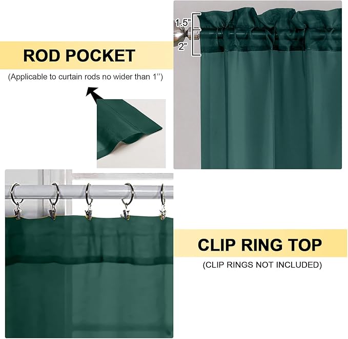 OVZME Hunter Green Sheer Curtains 54 Inches Long 2 Panels - Soft Light Filtering Window Sheer Panels for Living Room/Bedroom, Top Dual Rod Pocket, 1 Pair, Each 42Wx54L Inches