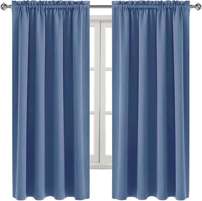 DWCN Blackout Curtains – Thermal Insulated, Energy Saving & Noise Reducing Bedroom and Living Room Curtains, Dusty Blue, W 52x L 63 Inch, Set of 2 Rod Pocket Curtain Panels
