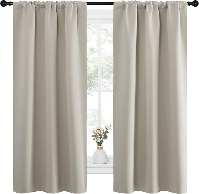 NICETOWN Blackout Curtains for Living Curtains, Room Darkening Window Curtain Panels, Easy-Care Solid Thermal Insulated Draperies/Drapes for Daughter Room (Natural, 2 Panels, 34 by 63)