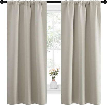 NICETOWN Blackout Curtains for Living Curtains, Room Darkening Window Curtain Panels, Easy-Care Solid Thermal Insulated Draperies/Drapes for Daughter Room (Natural, 2 Panels, 34 by 63)