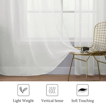 MIULEE 2 Panels Solid Color Sheer Window Curtains Elegant Window Voile Panels/Drapes/Treatment for Bedroom Living Room (54X96 Inches Ivory)