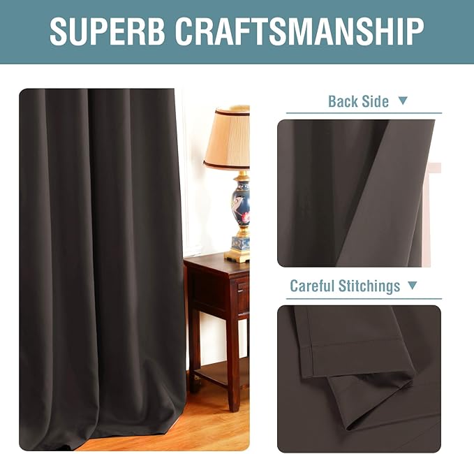 H.VERSAILTEX Premium Blackout Curtains for Living Room 84 Inches Length, Blackout Curtains for Bedroom Curtains & Drapes Thermal Insulated Drapes - Chocolate Brown, 1 Panel, 52" W x 84" L