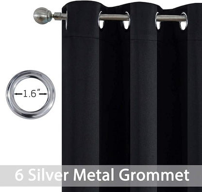 Yakamok 63 Inch Length Blackout Curtains for Bedroom, Thermal Insulated Room Darkening Grommet Top Window Drapes for Living Room,Black,42W x 63L,2 Panels