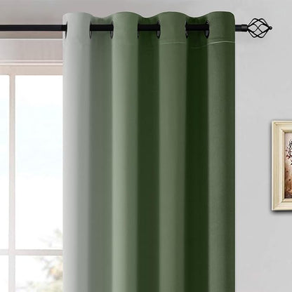 Yakamok Greyish White and Sage Green Ombre Curtains,Light Blocking Curtains,Room Darkening Grommet Window Drapes for Bedroom(Sage Green,52x63 Inch,2 Panels)