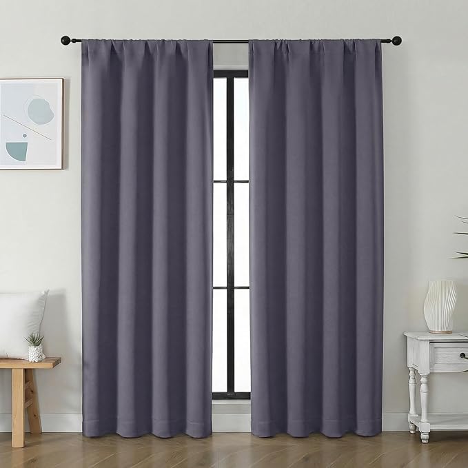 Simplebrand Ava Greyish Purple Blackout Curtains for Bedroom 72 Inch Length 2 Panels Set, Privacy Thermal Insulated Rod Pocket Door Window Curtains for Patio French Door Front Door, W40 x L72 Inch