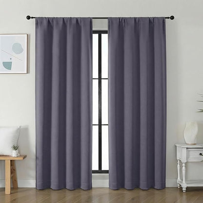 Simplebrand Ava Greyish Purple Blackout Curtains for Bedroom 72 Inch Length 2 Panels Set, Privacy Thermal Insulated Rod Pocket Door Window Curtains for Patio French Door Front Door, W40 x L72 Inch