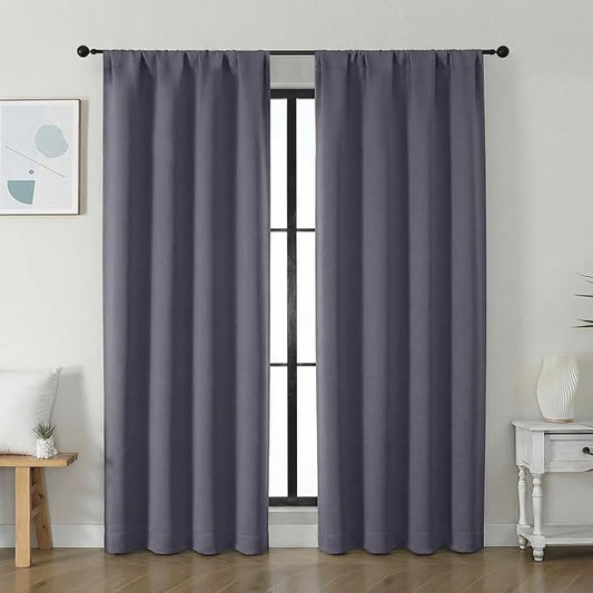 Simplebrand Ava Greyish Purple Blackout Curtains for Bedroom 72 Inch Length 2 Panels Set, Privacy Thermal Insulated Rod Pocket Door Window Curtains for Patio French Door Front Door, W40 x L72 Inch