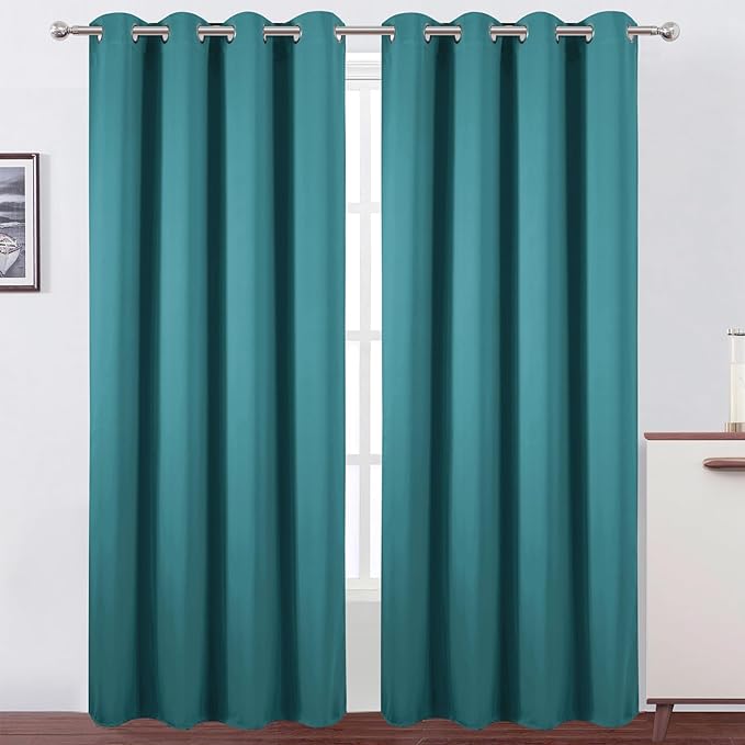 LEMOMO Blackout Curtains 52 x 90 Inch Long Sea Teal Curtains Set of 2 Panels Room Darkening Curtains for Bedroom and Living Room