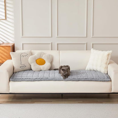 Couch Cover for Dogs Washable, Fuzzy Pet Couch Covers for 3 Cushion Sofa Pet Friendly, Non Slip Sofa Cover (Light Blue-Grey, 27.6" x 70.9"/70 x 180cm)