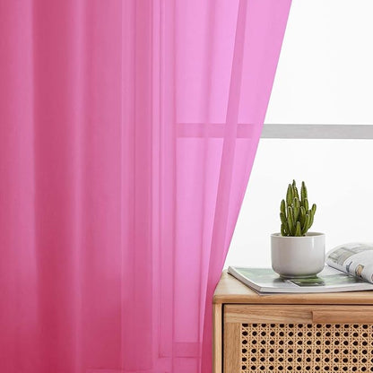 Hot Pink Sheer Curtain for Bedroom Living Room 72 Inches Long 2 Panels Set, Solid Soft Airy Light Filtering Sheer Window Curtains, Modern Rod Pocket Door Curtain, Hot Pink, 42" Wx72 L Inches