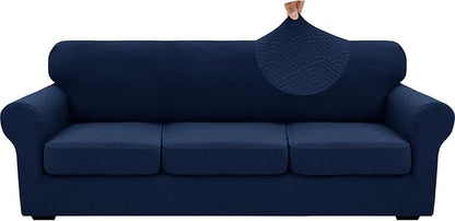 XINEAGE 2026 New 4 Pieces Extra Large Couch Covers for 3 Cushion Sofa Super Stretch Sofa Cover for 3 Large Seat Cushion Universal Slip Cover for Living Room (Navy Blue), 91"-110"(3 Cushions)