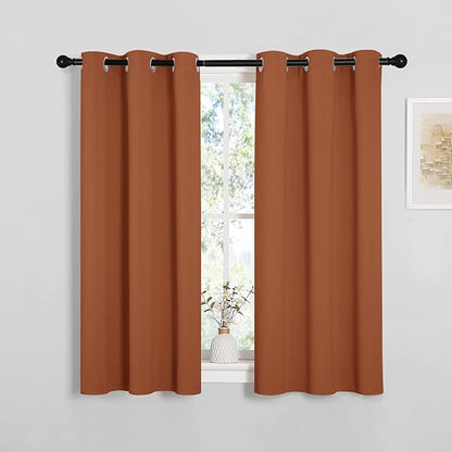 NICETOWN Kitchen Curtains Small Window Curtains & Drapes, Thermal Insulated Solid Grommet Panels for Cupboard, Loft, Cafe, Dining Room (Burnt Orange, 34" W x 48" L, 2PCs)