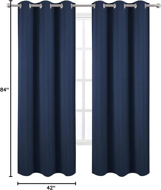 LEMOMO Blackout Curtains 42 x 84 inch/Navy Curtains Set of 2 Panels/Thermal Insulated Room Darkening Bedroom Curtains