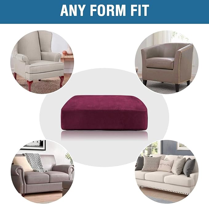 H.VERSAILTEX Velvet Stretch Couch Cushion Cover Plush Cushion Slipcover for Chair Loveseat Sofa Cushion Furniture Protector Seat Cushion Sofa Cover (3 Piece XL Sofa Cushion Covers, Burgundy)