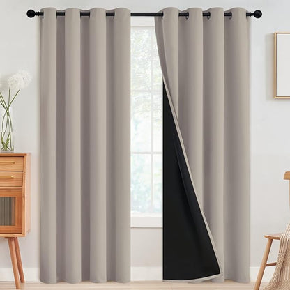 SimpleHome 100% Blackout Curtains for Bedroom,Thermal Insulated Natural Grommet Window Drapes Room Darkening Curtains for Living Room with Black Back,52 x 96 Inch,2 Panels
