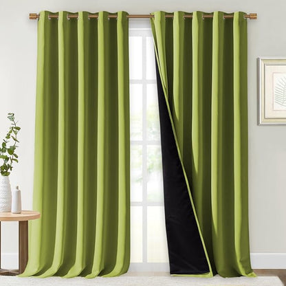 NICETOWN Full Shading Curtains for Windows, Fresh Green, Pack of 2, 70 inches W x 95 inches L, Super Heavy-Duty Black Lined Blackout Curtains for Bedroom, Privacy Assured Window Treatment