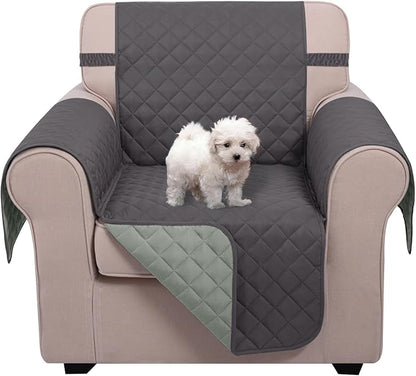 U-NICE HOME Reversible Oversized Chair Covers Quilted Water Repellent Pet Protectors with Elastic Straps(28''Armchair, Dark Grey/Light Grey)