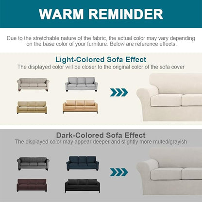 Turquoize 4 Piece Sofa Covers for 3 Cushion Couch Sofa Slipcover Soft Couch Cover for Dogs-Washable Sofa Furniture Covers with 3 Individual Large Cushion Covers, Feature Thick Fabric (XL Sofa, Ivory)