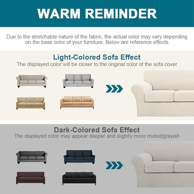 Turquoize 4 Piece Sofa Covers for 3 Cushion Couch Sofa Slipcover Soft Couch Cover for Dogs-Washable Sofa Furniture Covers with 3 Individual Cushion Covers, Jacquard Fabric (3 Cushion Sofa, Ivory)
