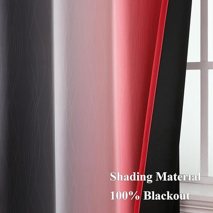 Estelar Textiler Red and Black Blackout Curtains 54 Inch Length, Light Blocking Gradient Grommet Drapes for Living Room, Room Darkening Thermal Insulated Ombre Curtains for Bathroom,42Wx54L,2 Panels