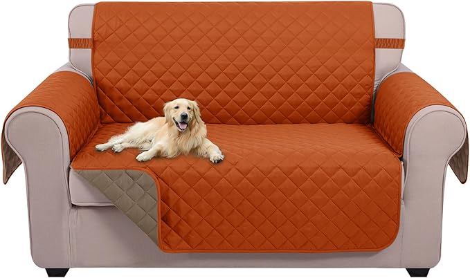 U-NICE HOME Loveseat Sofa Cover Reversible Couch Covers for 2 Cushion Couch for Dogs Furniture Protector Cover with Elastic Straps Water Resistant(Loveseat Small, Orange/Taupe)