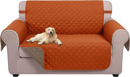 U-NICE HOME Loveseat Sofa Cover Reversible Couch Cover for Dogs with Elastic Straps Water Resistant Furniture Protector for Pets Couch Cover for 2 Cushion Couch (Loveseat, Orange/Taupe)
