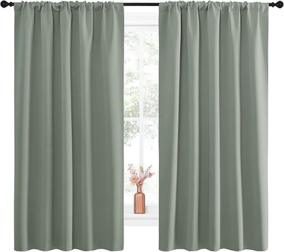 NICETOWN Window Curtains Blackout Drapes - Thermal Insulated Solid Rod Pocket Blackout Curtains/Draperies for Living Room (Greyish Green, One Pair, 52 by 63-Inch)