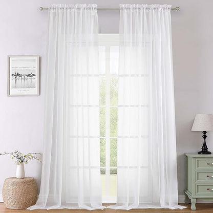 Lecloud White Sheer Curtains 120 Inches Long 2 Panels, Extra Wide Farmhouse Elegant Light Filtering Window Curtains, Solid Airy Voile Sheer Curtain for Living Room Bedroom Big Windows, 59" W x 120" L