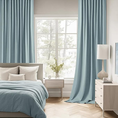MIULEE Slate Blue Back Tab Blackout Curtains 108 Inch Long 2 Panels Set for Bedroom, Rod Pocket/Pinch Pleat Extra Long Thermal Insulated Living Room Darkening Pleated Light Blocking Drapes