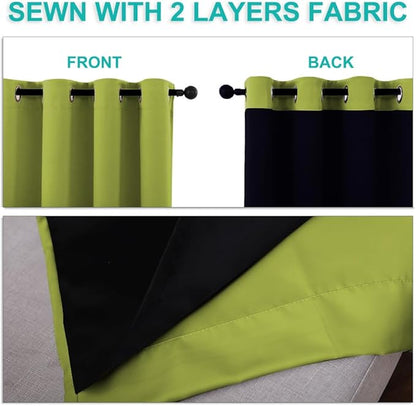 NICETOWN Blackout Curtains 80 inches Long, 2 Pieces, 42" Wide Each Panel, Fresh Green, Full Light Blocking Drapes with Black Liner for Nursery, Thermal Insulated Draperies for Hall, Villa
