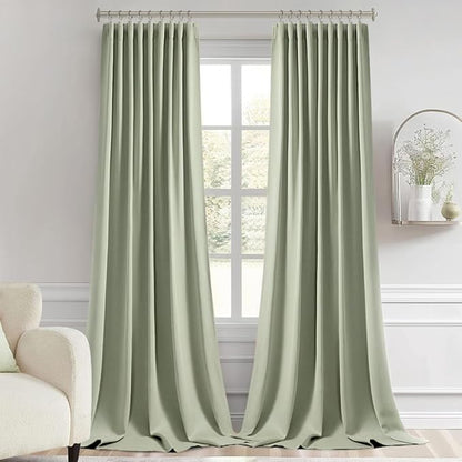 MIULEE Back Tab Sage Green Curtains 102 Inch Long 2 Panels Set for Living Room Bedroom, Rod Pocket/Pinch Pleated Light Blocking Thermal Insulated Room Darkening Floor to Ceiling Blackout Drapes