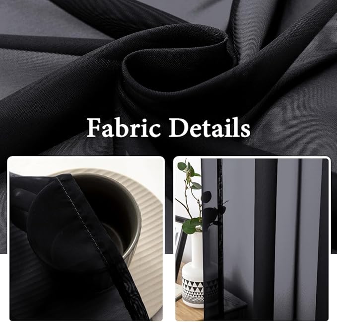MIULEE 2 Panels Solid Color Sheer Window Curtains Elegant Halloween Window Voile Panels/Drapes/Treatment for Bedroom Living Room (54X54 Inches Black)