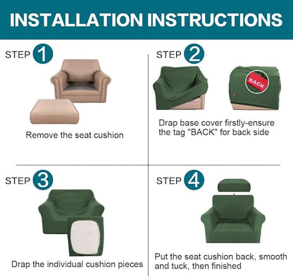 Turquoize 2 Piece Chair Covers Armchair Slipcovers for Living Room Armchair Sofa Cover with Individual Cushion Covers Feature Jacquard Fabric (Chair, Bronze Green)