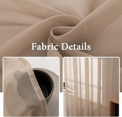 MIULEE 2 Panels Solid Color Sheer Window Curtains Elegant Window Voile Panels/Drapes/Treatment for Bedroom Living Room (54X90 Inches Brown)