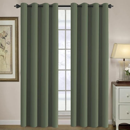 H.VERSAILTEX Blackout Curtain for Living Room Thermal Insulated Window Treatment Curtain Extra Long 96 inch Length Energy Saving Solid Grommet Top Blackout Drape, One Panel, Bronze Green, 52"W x 96"L