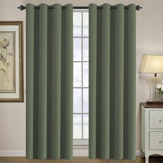 H.VERSAILTEX Blackout Curtain for Living Room Thermal Insulated Window Treatment Curtain Extra Long 108 inch Length Energy Saving Solid Grommet Blackout Drape, One Panel, Bronze Green, 52" W x 108" L
