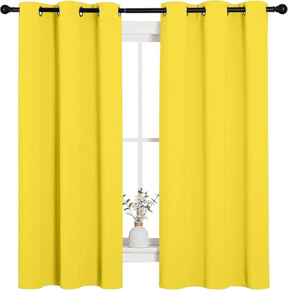 NICETOWN Bright Yellow Nursery Essential Thermal Insulated Solid Grommet Top Short Curtains/Drapes for Son's Room (1 Pair, 42 x 63 inches)