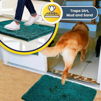 Muddy Mat® | Super Absorbent Door Mat Indoor, Microfiber Quick Dry Chenille Entryway Rug, Non-Slip Front Door Mat, Indoor Mats for Entryway, Machine Washable Pet Rug, Teal 48" x 72"
