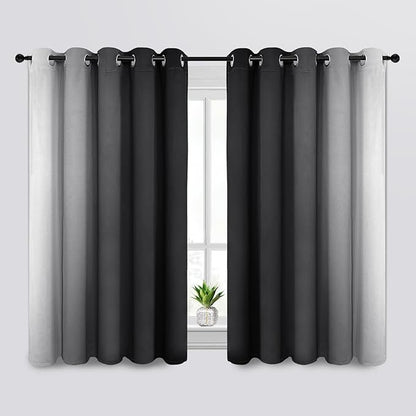 SimpleHome Ombre Room Darkening Curtains for Bedroom, Gradient Black to Grey White Light Blocking Thermal Insulated Grommet Window Curtains/Drapes for Living Room,2 Panels, 62x63 inches Length