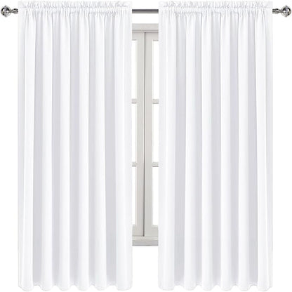 DWCN White Curtains for Living Room Thermal Insulated, 50% Light Blocking Curtains for Bedroom, Dining Room Window, W 70x L 63 Inch, Set of 2 Rod Pocket Curtain Panels