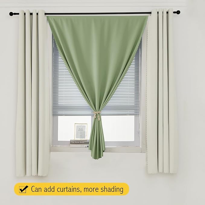 Magic Tape Blackout Curtains for Bedroom No Drillng Self Adhesive Curtains No Rod Small Window, 47" W X 79" L, Sage Green, 1 Panel
