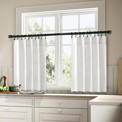 MIULEE White Curtains 36 Inch Length 2 Panels, Soft Thick Linen Textured Semi Sheer Light Filtering Kitchen Window Curtains Over Sink Small Tier for Bathroom Window Back Tab Rod Pocket