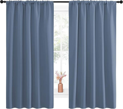 NICETOWN Blackout Curtains for Living Curtains, Window Treatment Blackout Curtain Panels, Home Decor Thermal Insulated Solid Drapes for Bedroom (Stone Blue, Set of 2, 52 by 63 Inch)