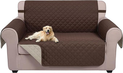 U-NICE HOME Loveseat Sofa Cover Reversible Couch Covers for Dogs Friendly with Elastic Straps Water Resistant Furniture Protector for Couch Cover for 2 Cushion (Loveseat, Coffee/Beige)