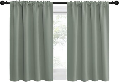 NICETOWN 2 Panels Blackout Curtains, Rod Pocket Thermal Insulated Drapes for Kitchen, Heavy Duty Small Window Treatment for Dorm Room, Studio Apartment, Basement (Greyish Green, W42 x L30)