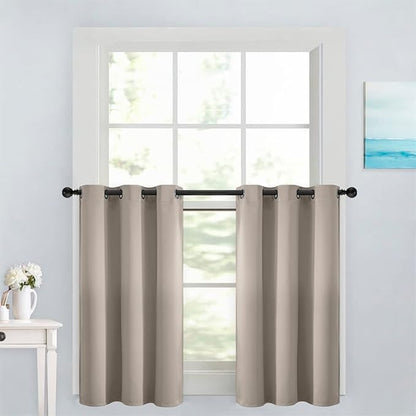 Yakamok Kitchen Bathroom Window Curtains - Grommet Blackout Curtains Small Window Short Drapes for Bedroom Living Room Kids Nursery Room(2 Panels,Natural,42x36 Inch)