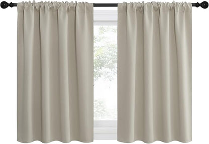 NICETOWN 2 Panels Blackout Curtains, Rod Pocket Thermal Insulated Drapes for Kitchen, Heavy Duty Small Window Treatment for Dorm Room, Studio Apartment, Basement (Natural, W42 x L30)